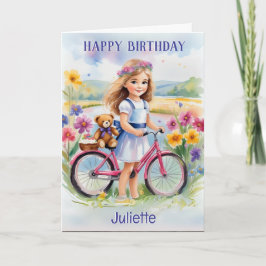 Girl Bicycle Blume Teddy Hübsch Happy Birthday Karte