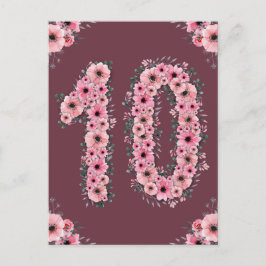 Girl Big 10. Geburtstag Pink Blume Green Foliage Postkarte