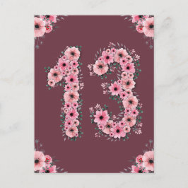 Girl Big 13. Geburtstag Pink Blume Green Foliage Postkarte
