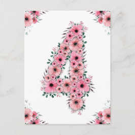 Girl Big 4th Birthday Pink Blume Green Folies Postkarte