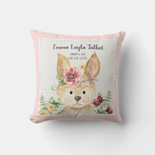 Girl Birth Stats Bunny Watercolor Woodland Animal Kissen