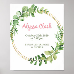 Girl Birth Stats Plakat Kinderzimmer Mauer