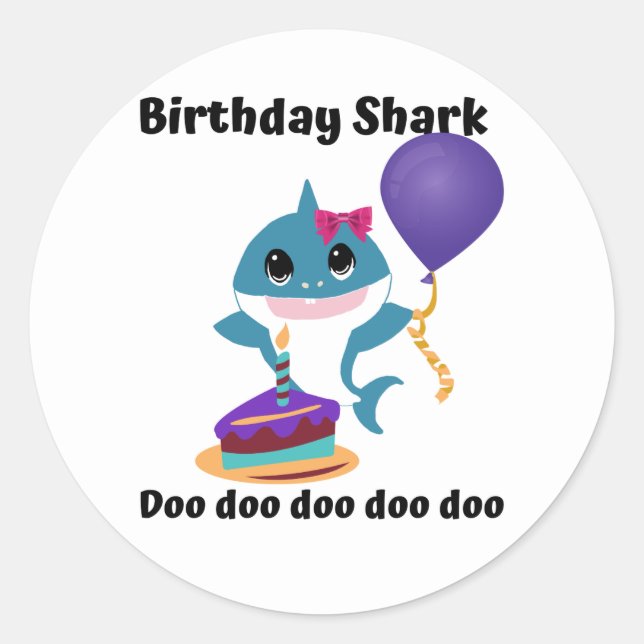 Girl Birthday Baby Shark Runder Aufkleber (Vorderseite)