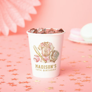 Girl Birthday Baseball Luxury Rose Gold Pappbecher