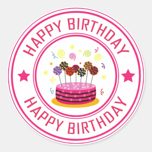 Girl Birthday, cake Lollipop Classic Round Sticker (Vorderseite)