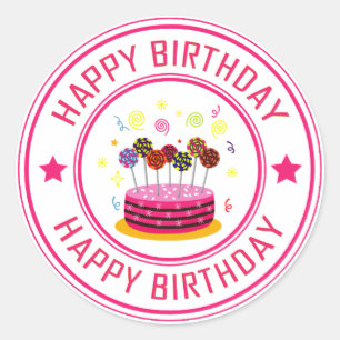 Girl Birthday, cake Lollipop Classic Round Sticker