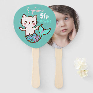 Girl Birthday Cat Mermaid Niedliches Foto Blue Meo Fächer