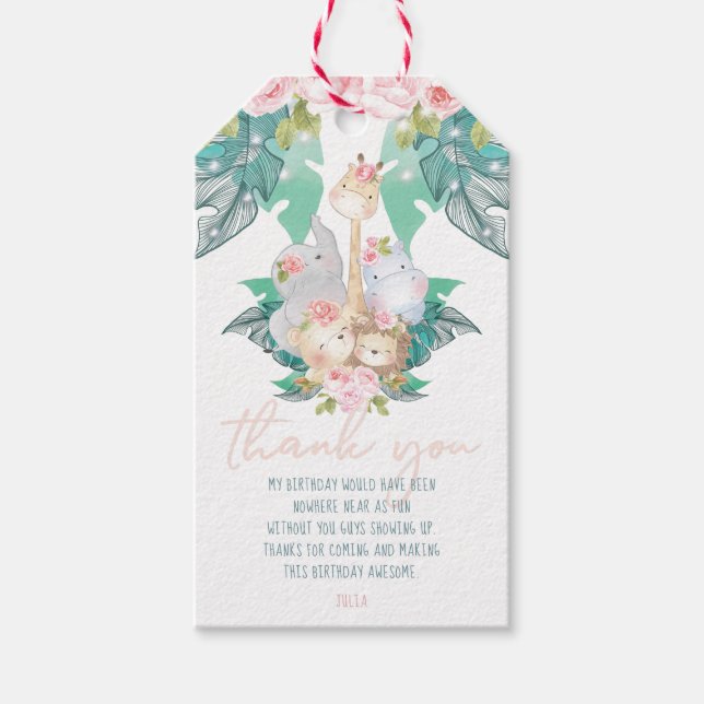 Girl Birthday Jungle Animals Vielen Dank Geschenkanhänger (Vorderseite)
