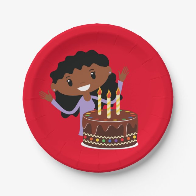 Girl Birthday Party (afroamerikanisch) Pappteller (Vorderseite)