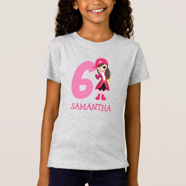 GIRL Birthday Party Pirate 6th Name T - Shirt (Vorderseite)