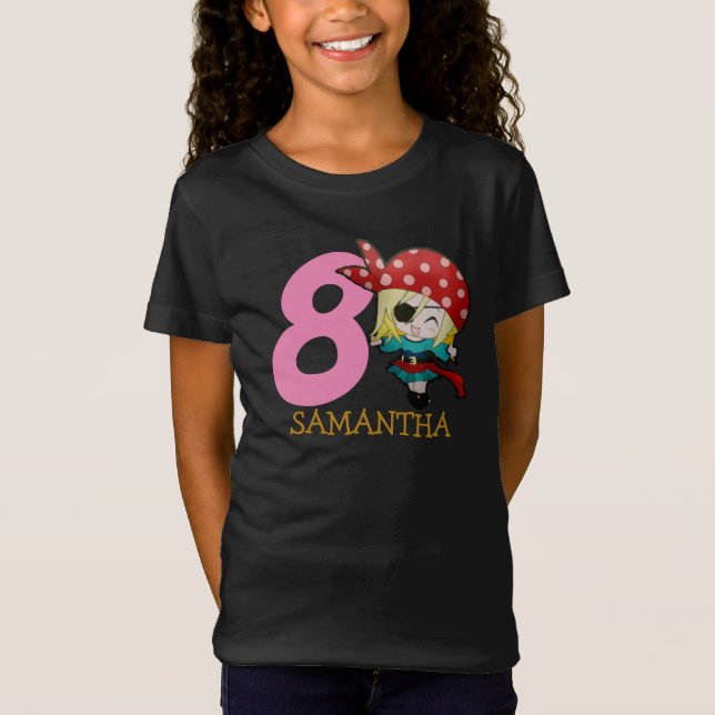 GIRL Birthday Party Pirate 8. Name T - Shirt (Vorderseite)
