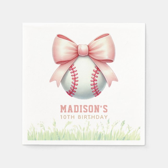 Girl Birthday Personalized Pink Baseball Bow Serviette (Vorderseite)