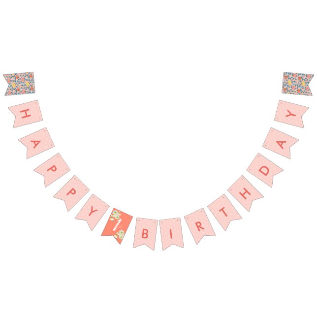 Girl Birthday Pink Floral Bunting Flags Banner (Alle)