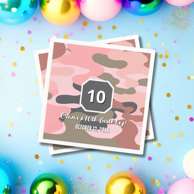 Girl Birthday Pink Green Camouflage Cute Custom Serviette (Von Creator hochgeladen)