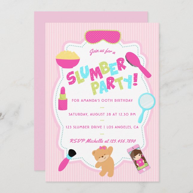 Girl Birthday Slumber Party Einladung (Vorne/Hinten)