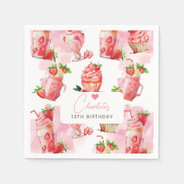 Girl Birthday Strawberry Milkshake Personalisiert Serviette