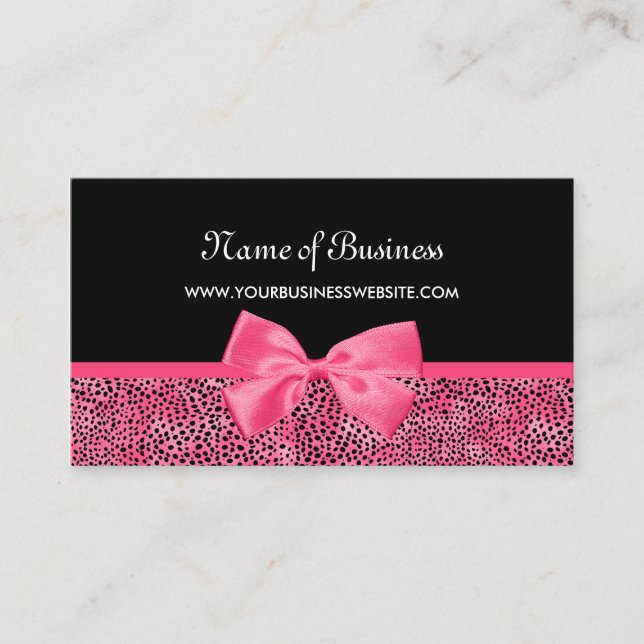 Girl Black and Pink Cheetah Print Niedlich Ribbon Visitenkarte (Vorderseite)