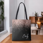 Girl Black Blush Pink Rose Gold Glitzer Monogram<br><div class="desc">Girly Black and Pink Rose Gold und Blush Pink Imitate Sparkle und Glitzer Elegant Monogram Book Bag. Diese Büchertasche kann auf Ihren Vor- und Vornamen angepasst werden und als Geschenk für Weihnachten,  Geburtstag,  Brautparty oder Hochzeit.</div>