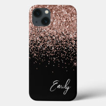 Girl Black Blush Pink Rose Gold Glitzer Monogram