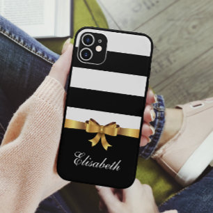 Girl Black Bold Stripes Golden BOW personalisiert Case-Mate iPhone Hülle
