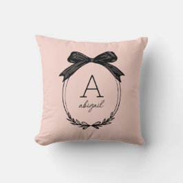 Girl Black Bow Modernes Script Blush Pink Monogram Kissen