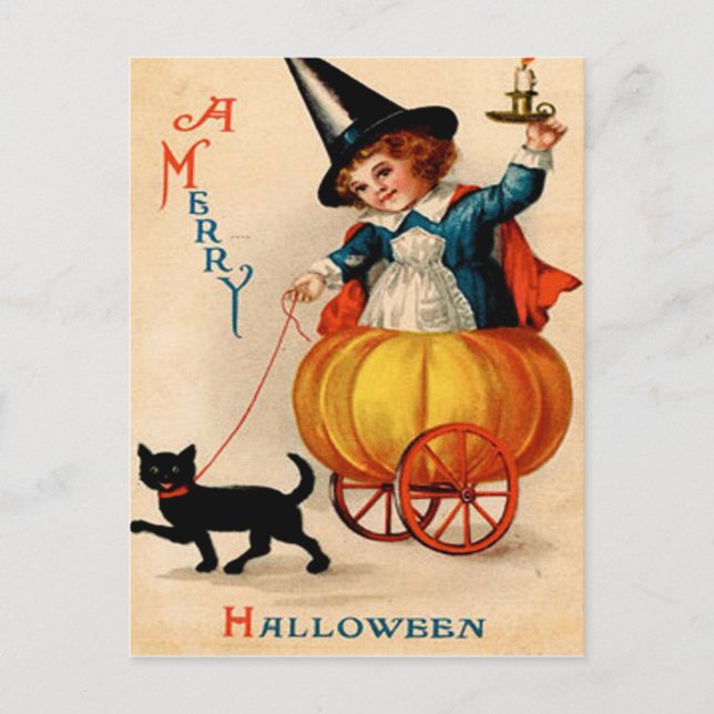 Girl & Black Cat Postkarte (Vorderseite)