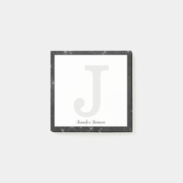 Girl Black Diamond Glitzer Kleine Monogramm-Bezeic Post-it Klebezettel (Vorderseite)
