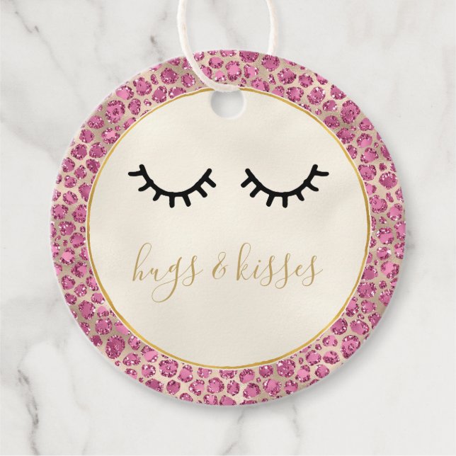 Girl Black Eyelashes Gold Pink Leopard Print Geschenkanhänger (Vorderseite)