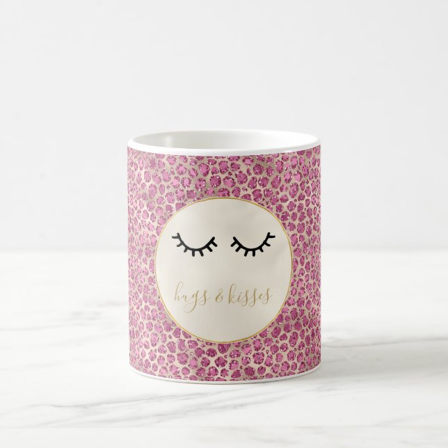 Girl Black Eyelashes Gold Pink Leopard Print Kaffeetasse (Mittel)