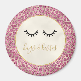 Girl Black Eyelashes Gold Pink Leopard Print Magnet