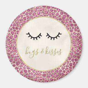 Girl Black Eyelashes Gold Pink Leopard Print Magnet
