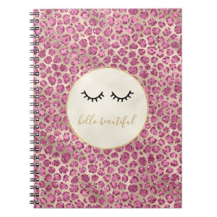 Girl Black Eyelashes Gold Pink Leopard Print Notizblock