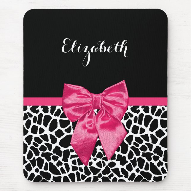 Girl Black Giraffe Animal Print Niedlich Hot Pink  Mousepad (Vorne)