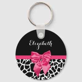 Girl Black Giraffe Animal Print Niedlich Hot Pink  Schlüsselanhänger