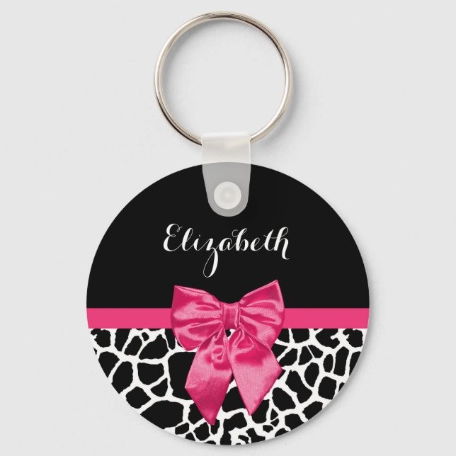 Girl Black Giraffe Animal Print Niedlich Hot Pink  Schlüsselanhänger (Vorderseite)