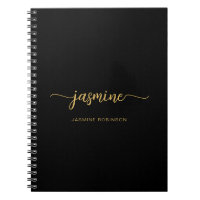 Girl Black Gold Modern Script Monogram Name
