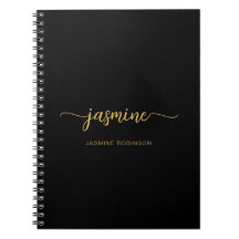 Girl Black Gold Modern Script Monogram Name