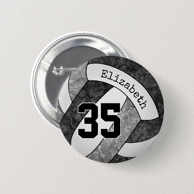 Girl Black Gray Volleyball Team Farben Geschenke Button (Vorne & Hinten)