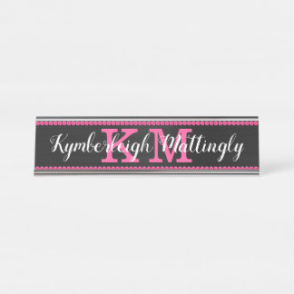 Girl Black Hot Pink Diamonds Glam Monogram Name Schreibtischnamensplakette
