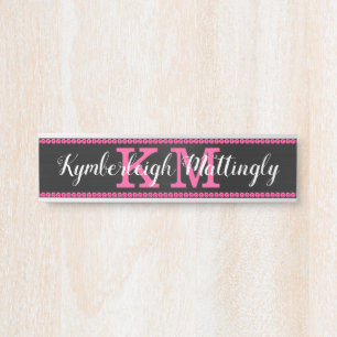 Girl Black Hot Pink Diamonds Glam Monogram Name Türschild
