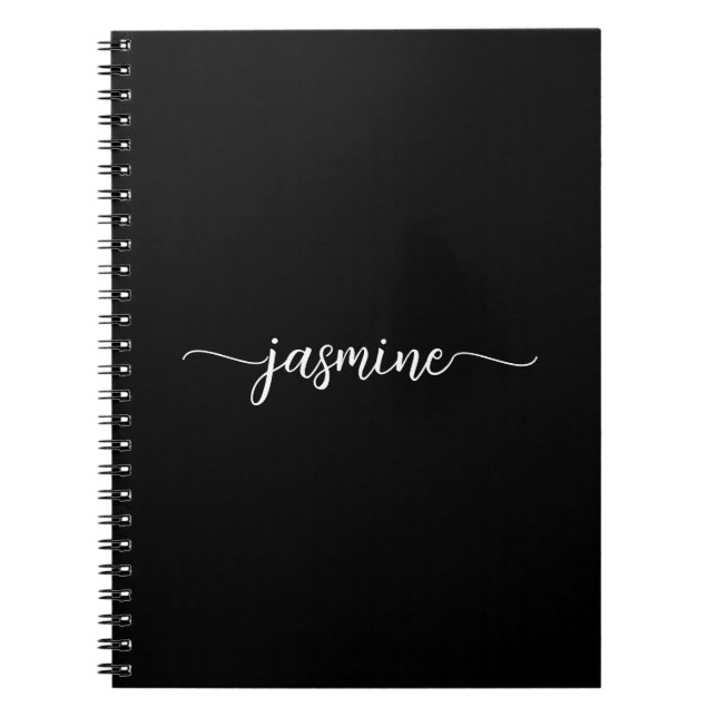 Girl Black Modern Script Monogram Name Notizblock (Vorderseite)
