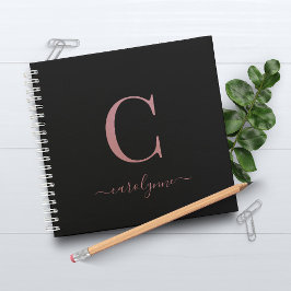 Girl Black Pink Rose Gold Monogram Name Notizbuch