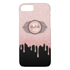 Girl Black Rose Gold Glitzer Tropfen Monogram Case-Mate iPhone Hülle