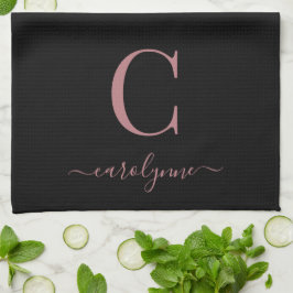 Girl Black Rose Gold Modern Monogram Name Geschirrtuch