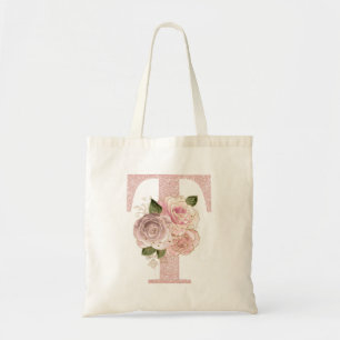 Girl Blale Rose Gold Glitzer Floral T Monogramm Tragetasche