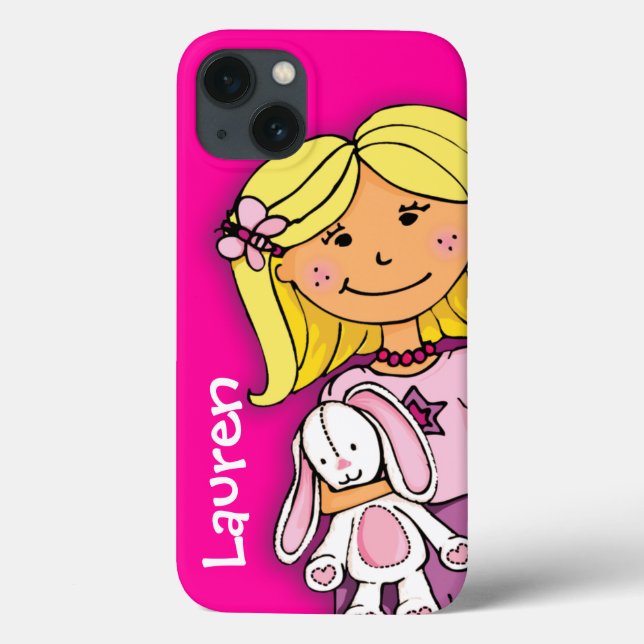 Girl blonde umarmt weiße Kuscheln pink Case-Mate iPhone Hülle (Rückseite)