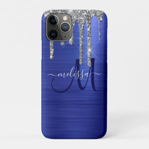 Girl Blue Dripping Glitzer Brush Metal Monogramm Case-Mate iPhone Hülle