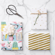 Girl Blue & Gold Wrapping Paper Set