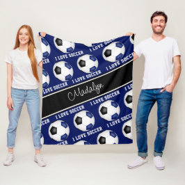 Girl-Blue-I-Liebe-Fußball-Textmuster Fleecedecke