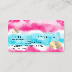 Girl Blue Sky Ocean Pink Watercolor Kreditkarte Visitenkarte